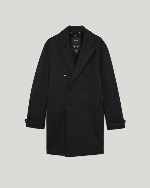 Double Breasted Travel Performance Peacoat, Black, hi-res